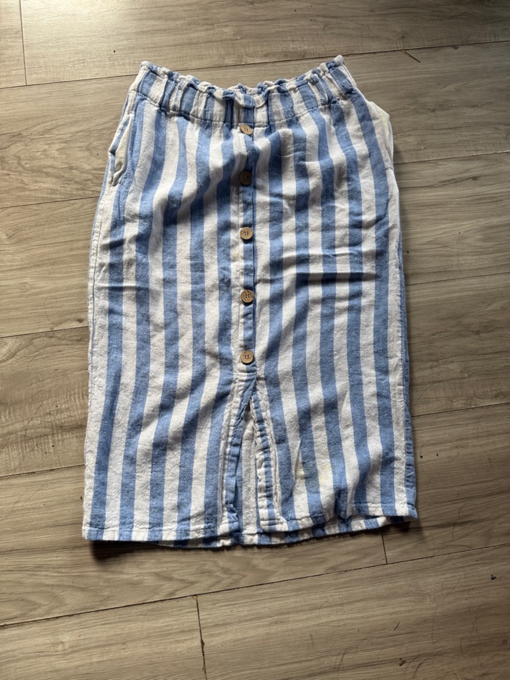 Vintage Love Tree Blue and White Striped Button-Front Pencil Skirt
